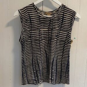 Plissé Accordion Pleat Blue and White Striped Sleeveless Top M